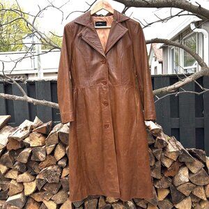 Vintage Marciano buffalo leather single-breasted trench coat